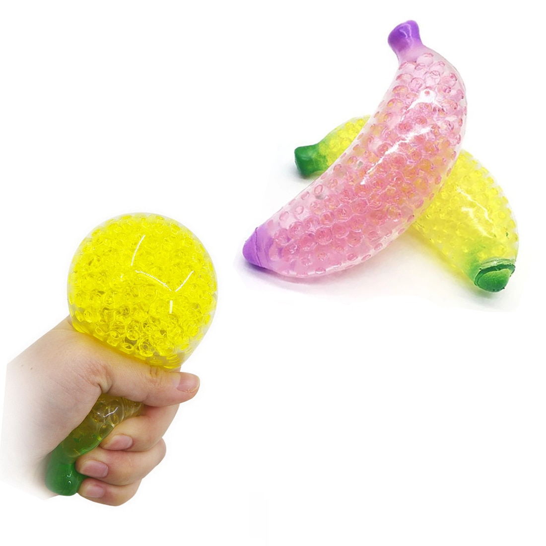 Spongy Banana Squishy Grape Bead Stress Ball Toy Squeeze Soft Fruit